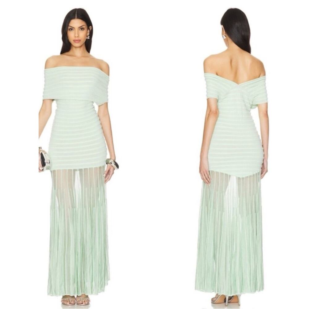 ALEXIS Marce Off the Shoulder Stripe Knit Sheer Skirt Green Maxi Dress Size XL - Picture 2 of 10